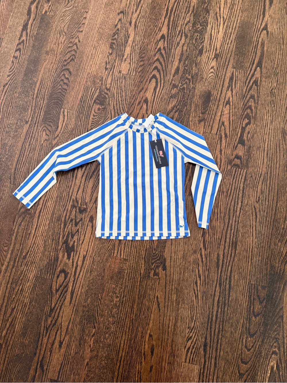 Vineyard Vines Kids Blue & White Striped Long Sleeve Rash Guard